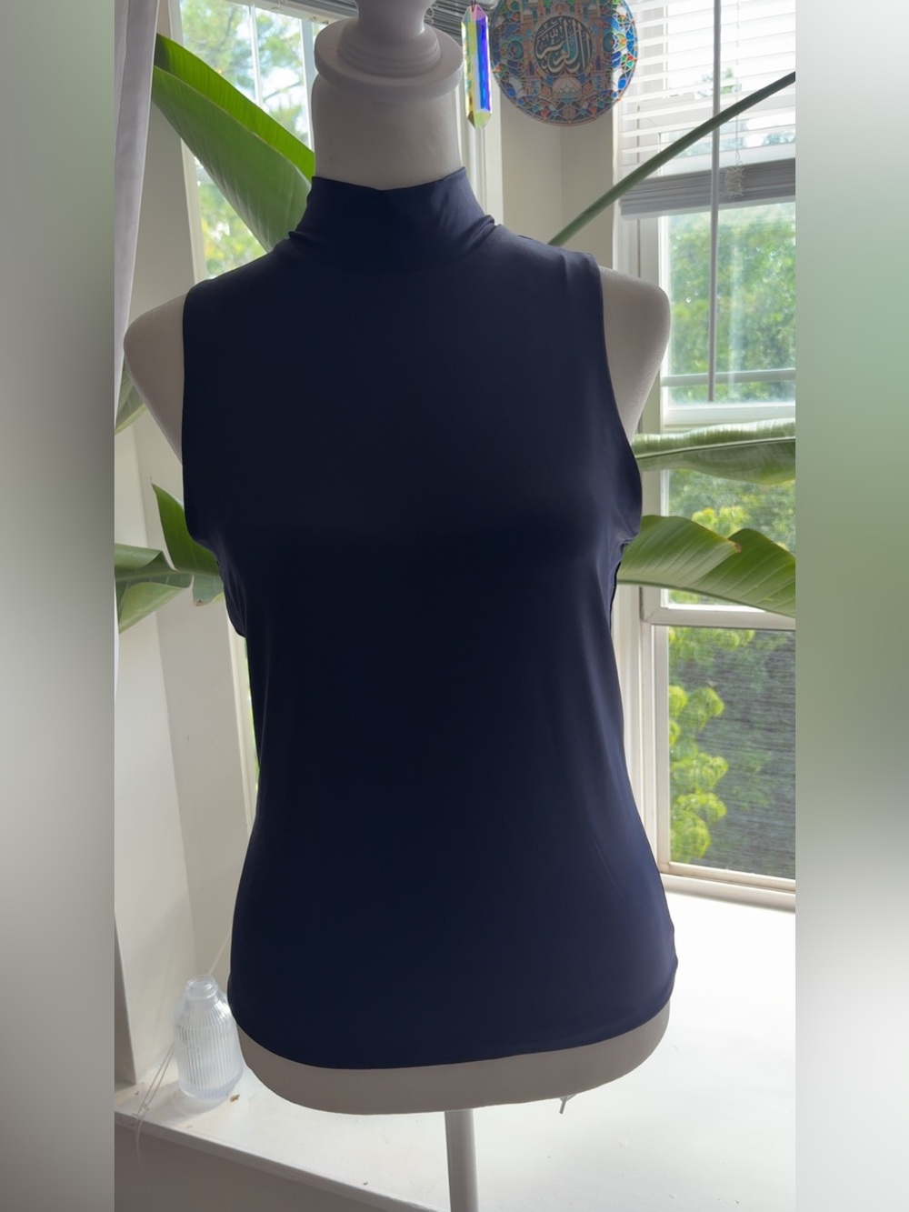 Sleeveless Mock-Neck Tank Top in Navy